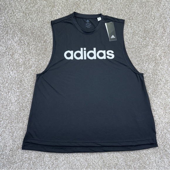 NEW Adidas Black Sleeveless Tank Top with White Logo Womens Size XL D56038 - Picture 2 of 16